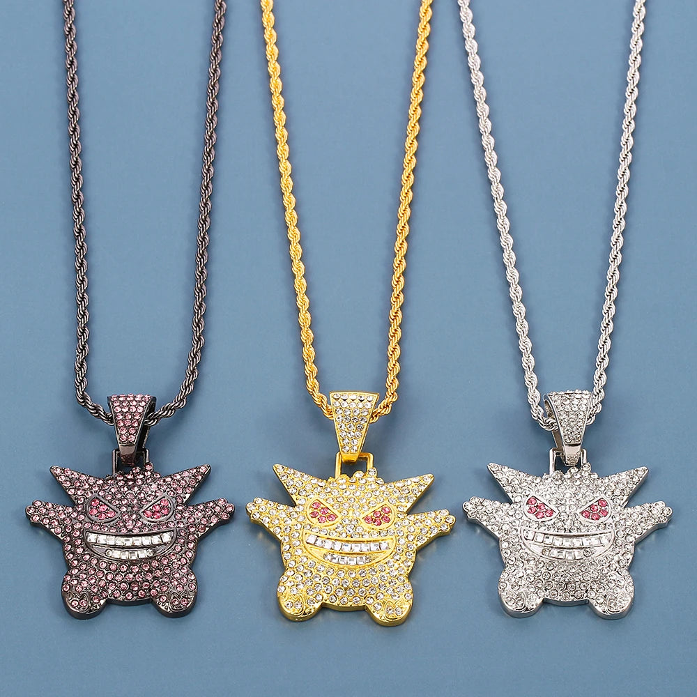 Colgante de Gengar Hip-Hop con incrustaciones de strass💎👻