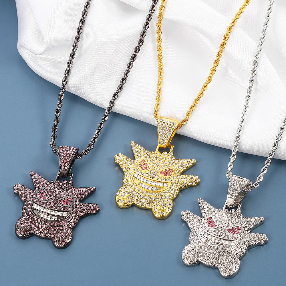 Colgante de Gengar Hip-Hop con incrustaciones de strass💎👻